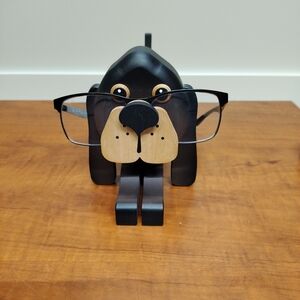 Handcrafted Eyeglasses Holder Dog Made In Erzgebirge(Ore Mountains) Germany 5x8"